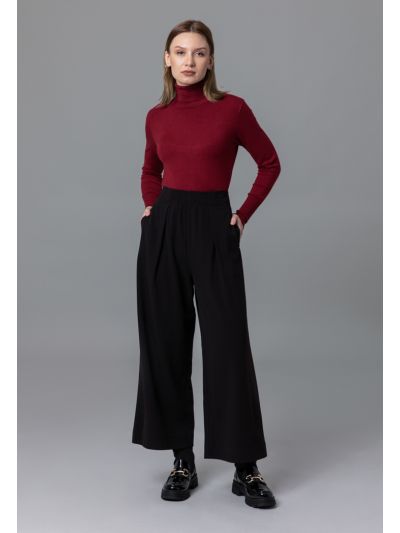 Wide Leg Cut Solid Elasticated Waist Trousers
