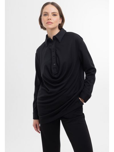 Front Round Ruffles Solid Shirt