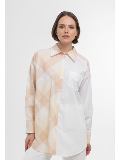 Half Patterned Printed Collar Shirt