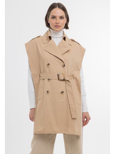 Solid Sleeveless Double Breasted Jacket -Sale