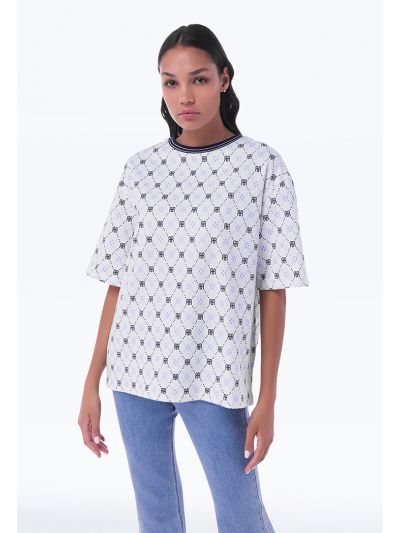 R Mirrored All Over Pattern T-Shirt -Sale