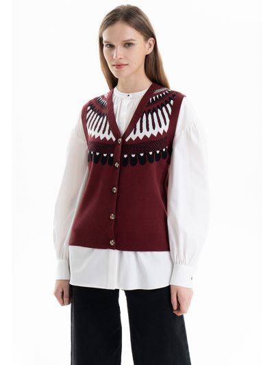 Patterned Knitted Sleevesless Vest -Sale