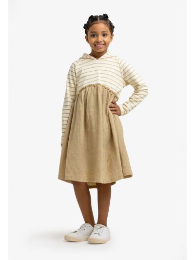 Lined Contrast Hem Hooded Sweatshirt Winter Dress -Sale