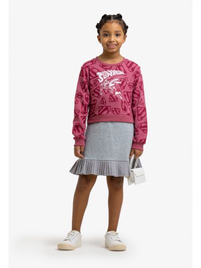 Contrast Two Tone Supergirl Print Sweatshirt Dress -Sale