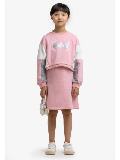 Colorblock Supergirl Logo Print Long Sleeves Winter Dress Combo -Sale