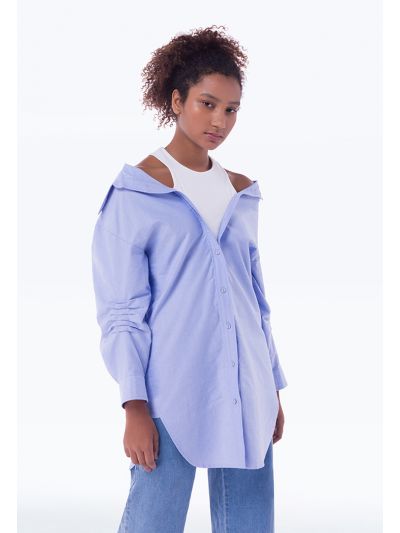 Contrast Cold Shoulder Buttoned Shirt -Sale