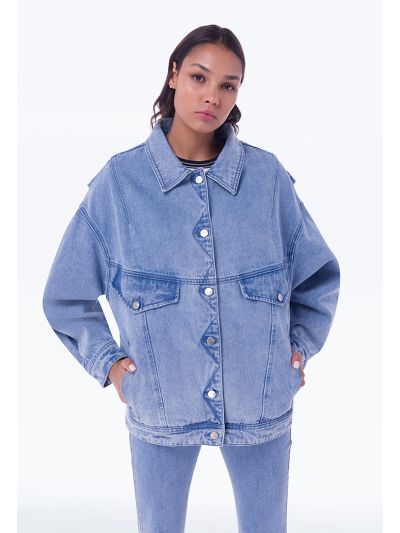 Loose Fit Light Denim Pleated Outer Jacket -Sale