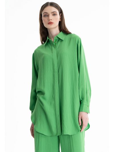 Oversized Solid Long Back Shirt - Co ords