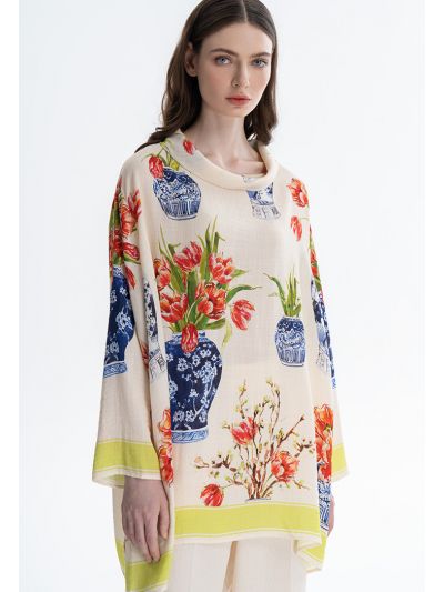 Floral Multicolored Tunnel Neck Blouse -Sale