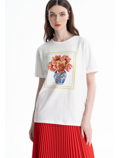 Crew Neck Short Sleeves Graphic Print T Shirt