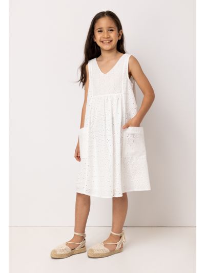 Floral Schiffli Sleeveless Dress