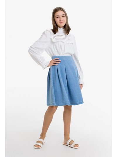 Solid Flowy Denim Skirt