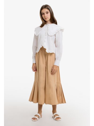 Solid Elastic Waist Palazzo Trousers