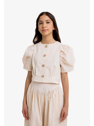 Gathered Waist Buttoned Blouse