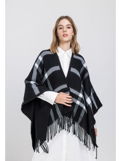 Two Toned Checkered Poncho