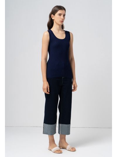 Folded Wide Legs Denim Trouser