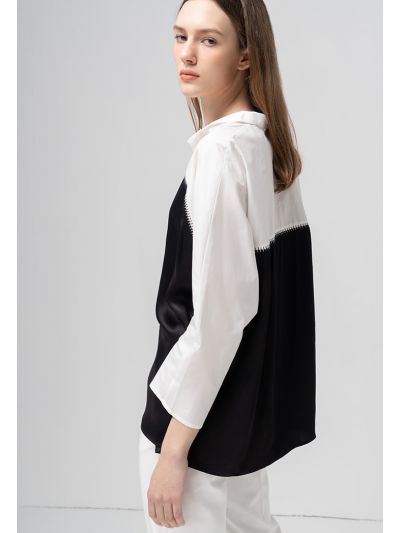 Contrast Raglan Sleeves Oversized Blouse