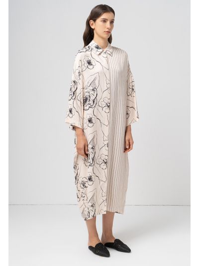 Striped Printed Oversized Shirt Dress