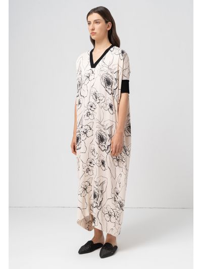 Printed Oversized V-Neck Dress