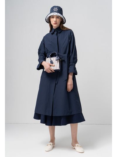Solid Long Sleeves Belted Maxi Jacket 