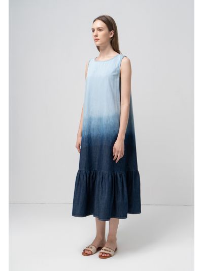 Printed Ombre Maxi Denim Dress