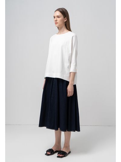 Solid Pleated Flared Skirt