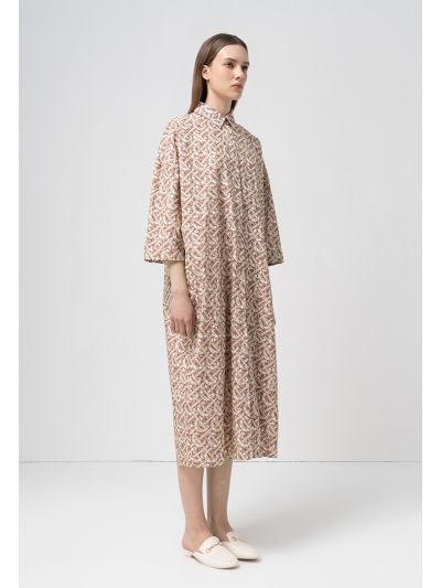 Printed Monogram Long Sleeves Shirt Dress