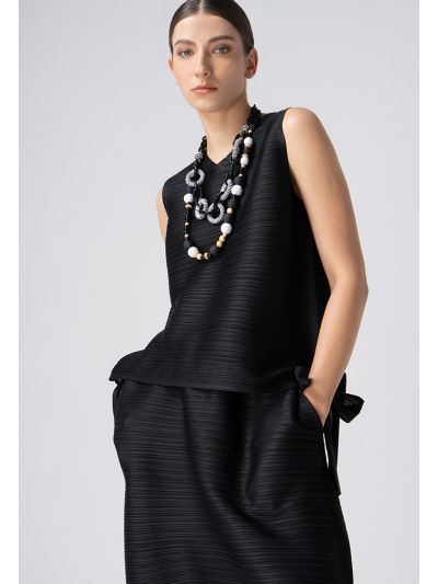 Sleeveless Pleated Side Tie T-Shirt