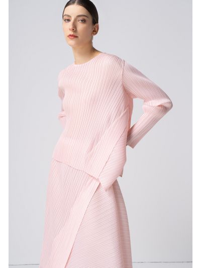 Solid Asymmetrical Pleated Blouse
