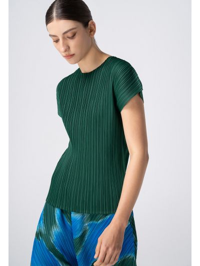 Solid Pleated Short Sleeves Top