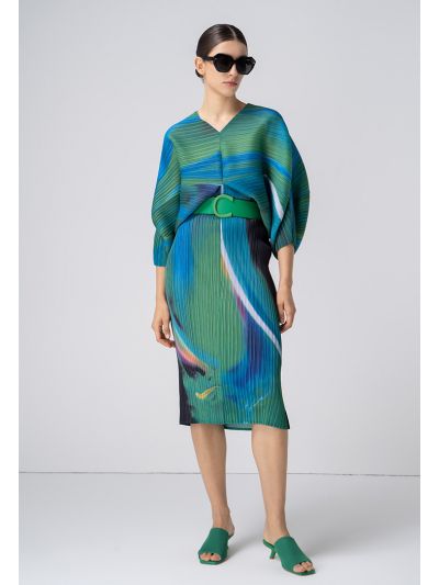Printed Abstract Pleated Dress