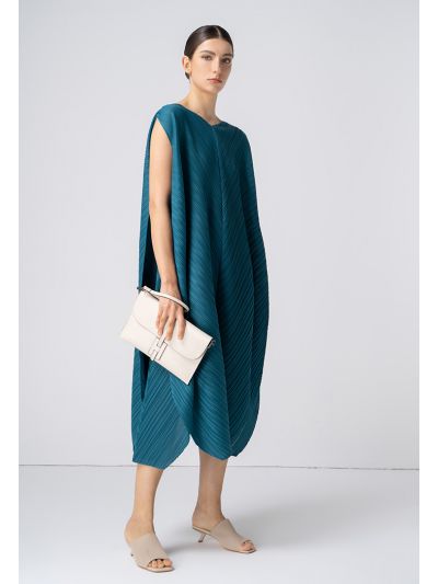 Solid Sleeveless Pleated Asymmetrical Dress