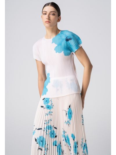 Vibrant Floral Print Pleated Top