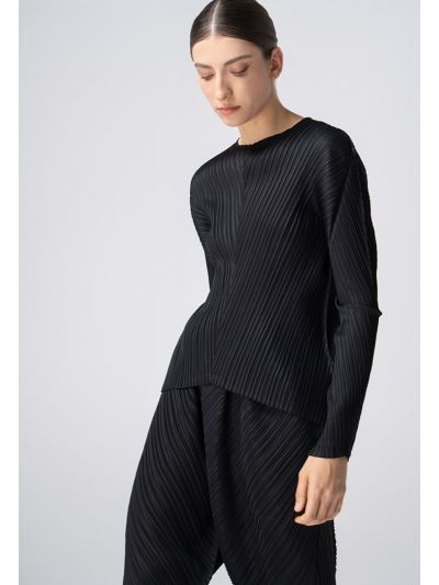Pleated Long Sleeves Solid Blouse