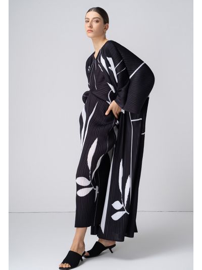 Pleated Printed Kimono Sleeves Abaya