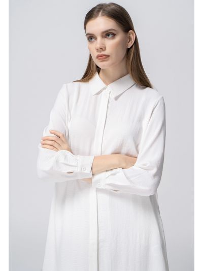 Crinkled Solid Button Up Long Shirt