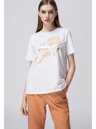 Floral Motif Round Neck T-Shirt