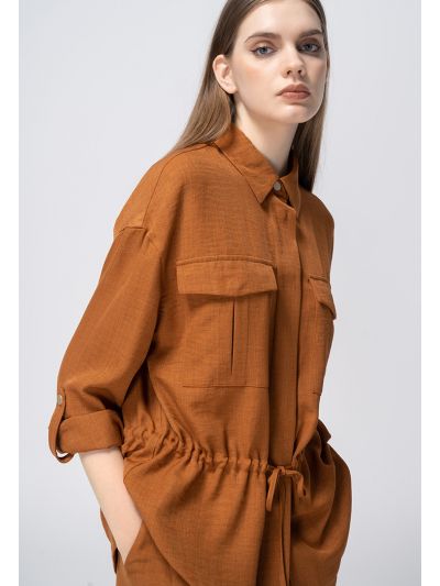 Drawstring Snap Button Up Jacket