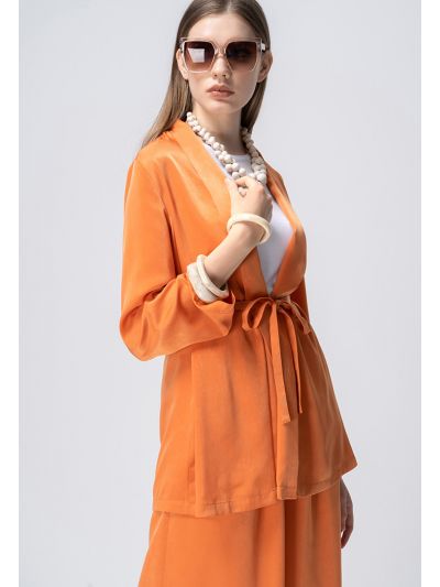 Solid Belted long Sleeves Cardigan