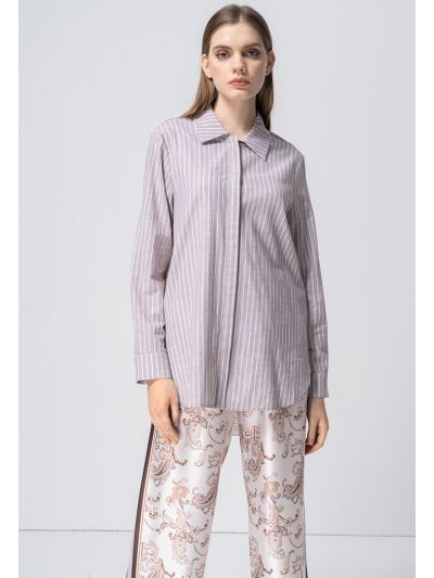 Two Tone Printed Back Striped Concealed Button Shirt