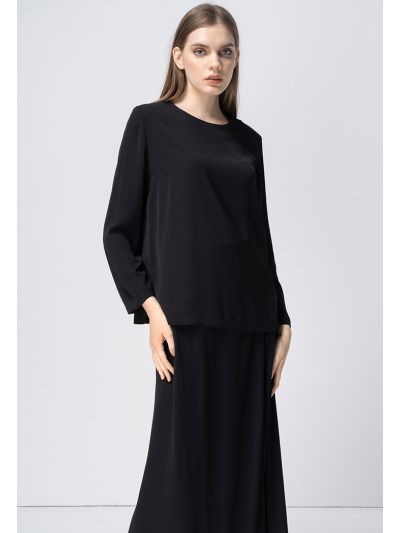 Solid Long Sleeves Side Slit Blouse