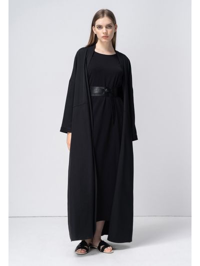 Solid Drop Shoulder Open Front Abaya
