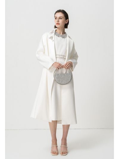 Embellished Rhinestone Belted Maxi Jacket