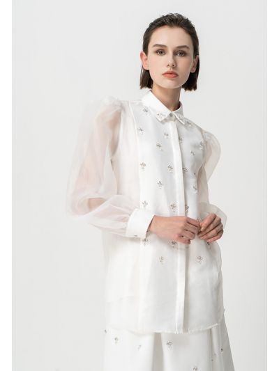 Embellished Crystal Organza Shirt