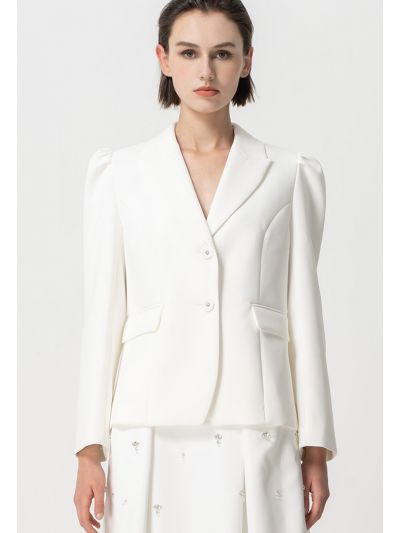 Solid Long Puff Sleeves Blazer