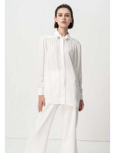 Embellished Rhinestone Faux Pearl Shirt