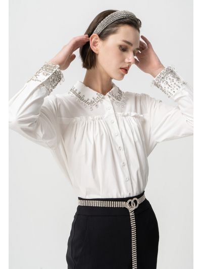 Embellished Crystal Faux Pearl Shirt