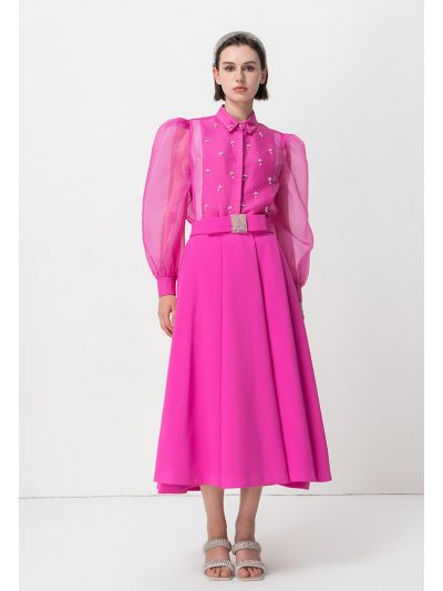 Embellished Crystal Maxi Box Pleated Skirt