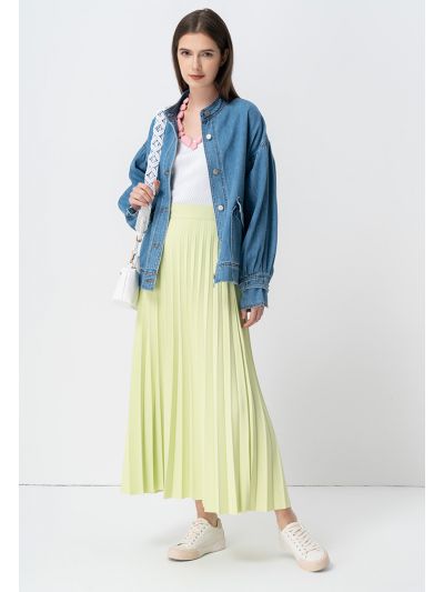 Solid Pleated Long Accordion Skirt