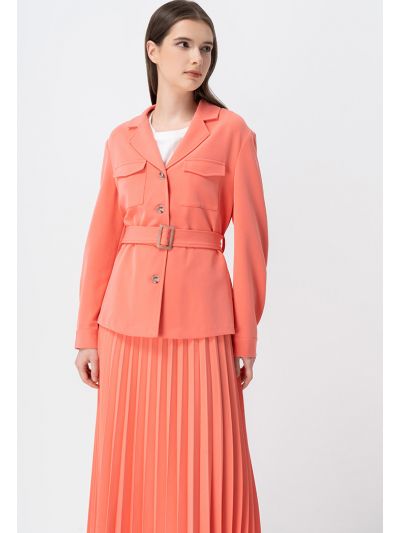 Solid Long Sleeves Belted Jacket